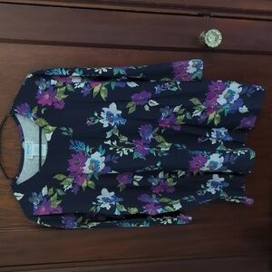 New with Tags Natural Navy & Purple Floral Blouse Size XL